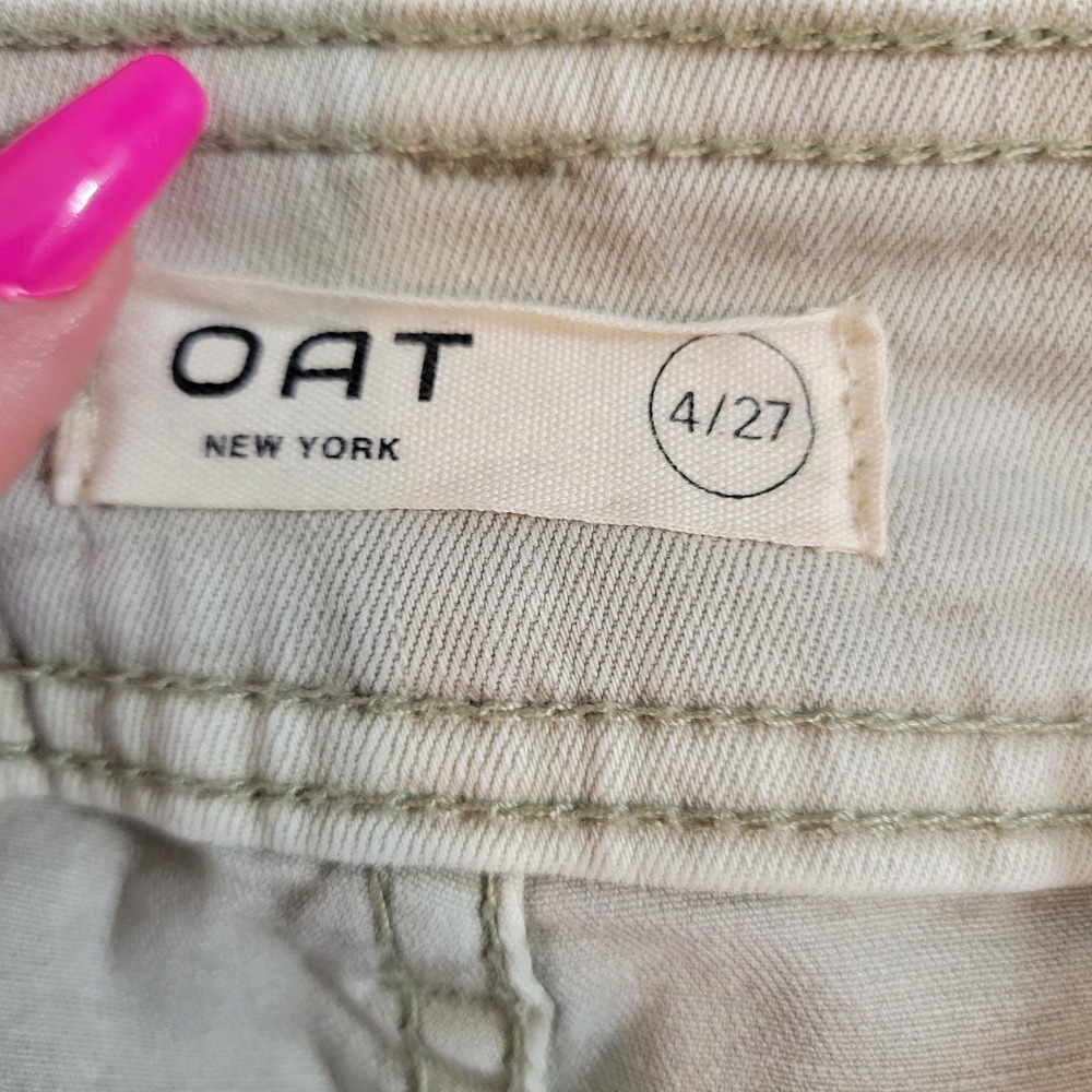 OAT New York Wide Leg Pants Women 4/27 Khaki Raw Hem High Rise - Picture 7 of 9